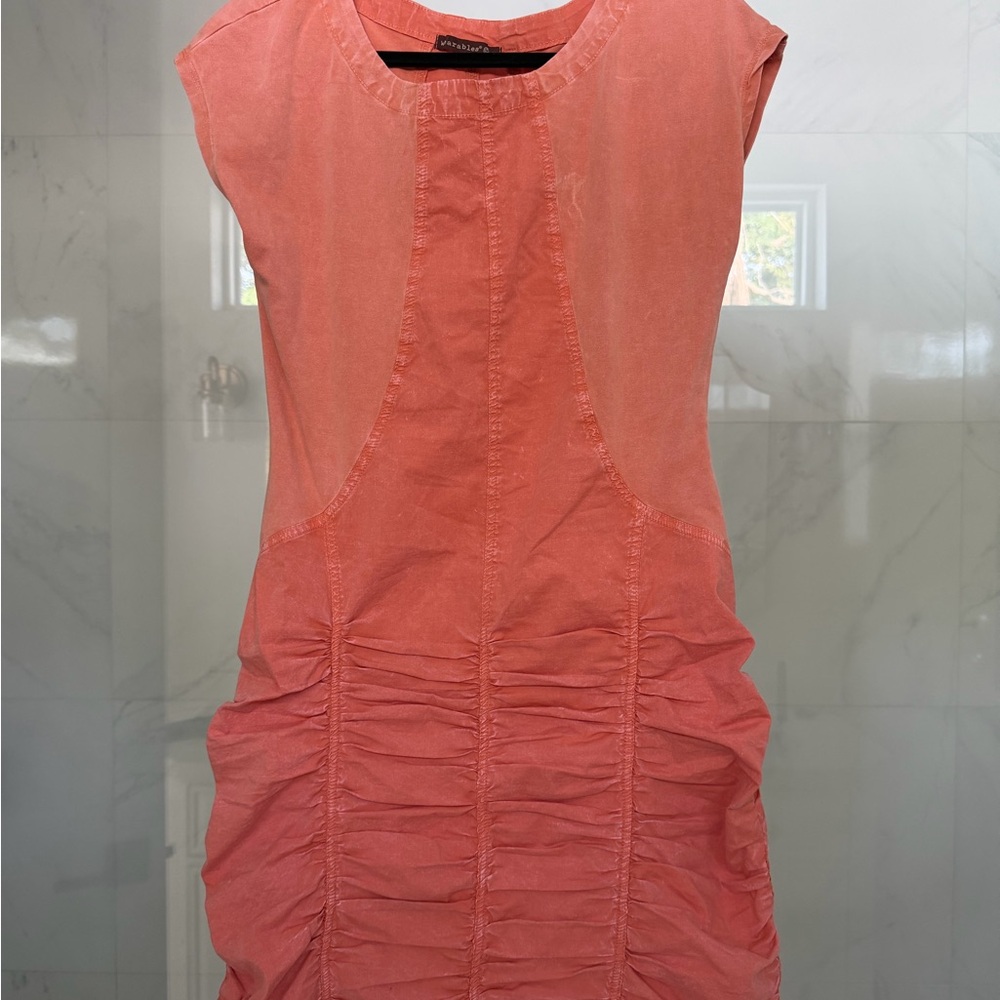 XCVI Wearables dress, medium. Coral Ruched Cap-Sleeve Dress